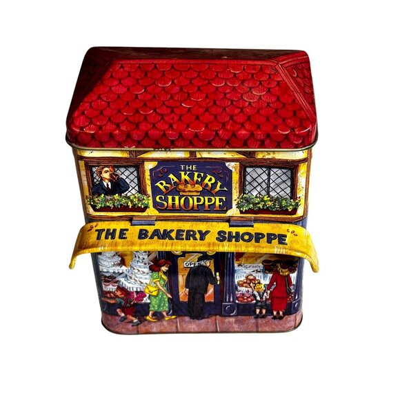 Vintage Bakery Shoppe Themed Square Tin Container Collectible With Hinged Lid - Picture 7 of 11